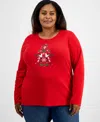 Holiday Lane Plus Size Scandi Tree Graphic Long-sleeve T-shirt, Macy's Exclusive In Red