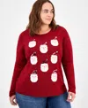 Holiday Lane Plus Size Smile-santa-graphic Sweater In Burgundy