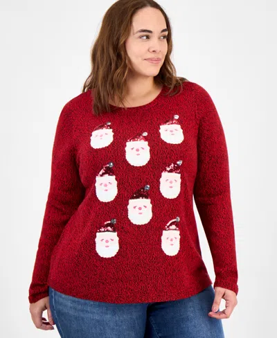 HOLIDAY LANE PLUS SIZE SMILE-SANTA-GRAPHIC SWEATER