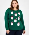 Holiday Lane Plus Size Smile-santa-graphic Sweater In Green
