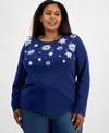 Holiday Lane Plus Size Snowflake Graphic Long-sleeve T-shirt, Macy's Exclusive In Blue