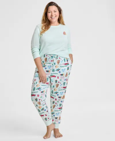 Holiday Lane Plus Size Winter Holiday Cotton Pajama Set, Macy's Exclusive In Blue