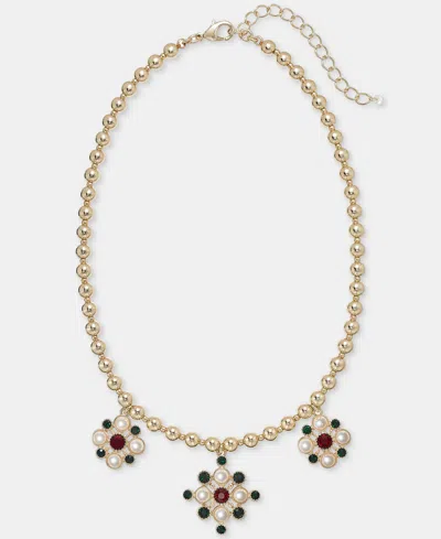 Holiday Lane Red And Green Stone Frontal Necklace, Macy's Exclusive In Multi