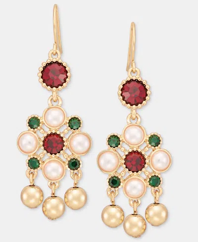Holiday Lane Red And Green Stone Leverback Drop Earrings, Macy's Exclusive In Multi