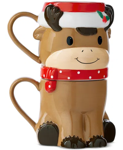 Holiday Lane Reindeer Set Of 2 Stacked Mugs In No Color