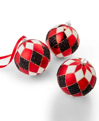 Holiday Lane Royal Holiday Diamond-motif Ornaments, Set Of 3, Exclusively At Macy's In No Color