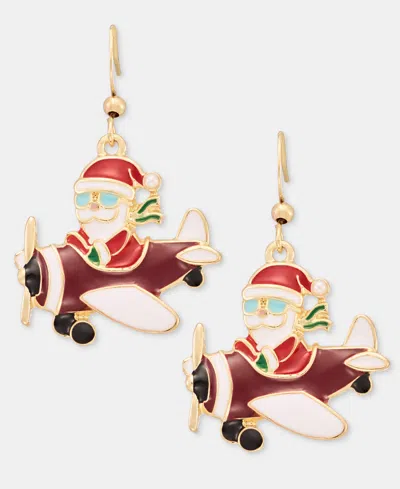 Holiday Lane Santa Claus Pilot Plane Drop Earrings, Macy's Exclusive In Multi