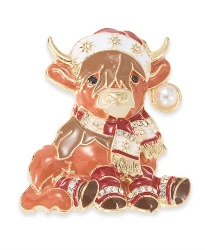 Holiday Lane Santa Hat Highland Cow Pin, Created For Macy's In Multi