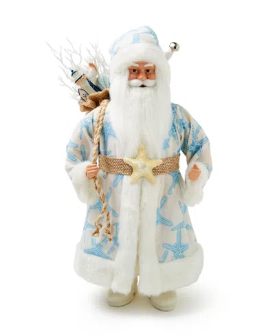Holiday Lane Sugar Plum 18" Standing African American Santa In Blue & Pink Holding Stocking & Bear In No Color