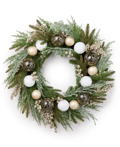 Holiday Lane Shine Bright Wreath With Ornaments & Berries, Created For Macy's In No Color