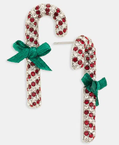 Holiday Lane Silver-tone Red & White Crystal Candy Cane Drop Earrings In Multi