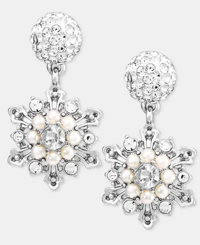 Holiday Lane Silver-tone Snowflake Drop Earrings, Macy's Exclusive In Rhodium