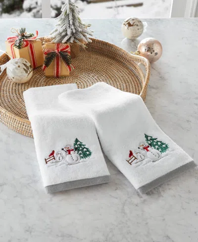 Holiday Lane Snowman Embroidered 2-pc. Hand Towel Set, Created For Macy's In White