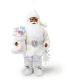 Holiday Lane Sugar Plum 18" Standing African American Santa In Blue & Pink Holding Stocking & Bear In No Color