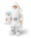 Holiday Lane Sugar Plum 18" Standing African American Santa In Blue & Pink Holding Stocking & Bear In No Color
