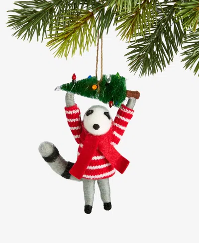 Holiday Lane Tiny Tidings Tree-toting Raccoon Fabric Ornament, Macy's Exclusive In Red