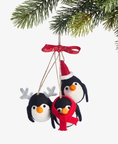 Holiday Lane Tiny Tidings Wool Three Penguins Ornament, Macy's Exclusive In Transparent