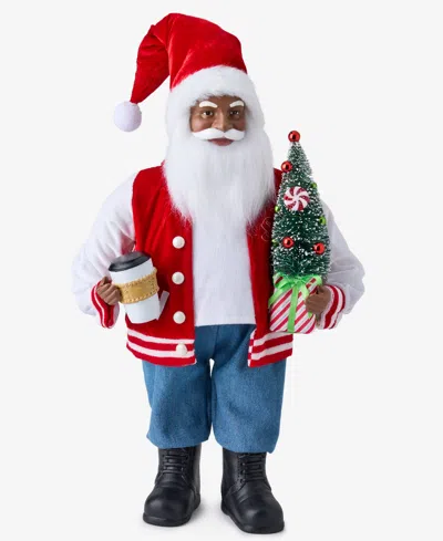 Holiday Lane Whimsy African American Varsity Jacket Santa With Coffee, Macy's Exclusive In Multi