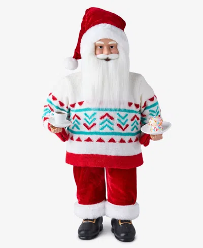 Holiday Lane Whimsy Caucasian Santa In Sweater With Coffee, Macy's Exclusive In Multi