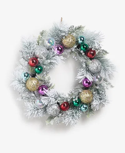 Holiday Lane Whimsy Silver Wreath With Colorful Ornaments, Macy's Exclusive In Multi