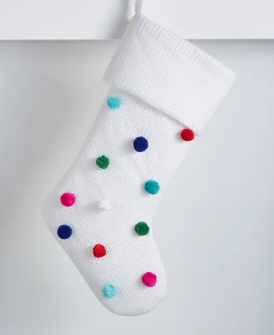 Holiday Lane Whimsy White Stocking With Pom Poms, Macy's Exclusive