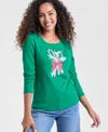 Holiday Lane Women's Candy Cane Graphic Top, Macy's Exclusive In Green