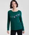 Holiday Lane Women's Festive Moment Long-sleeve Top, Macy's Exclusive In Green