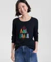 Holiday Lane Women's Festive Trees Long-sleeve Top, Macy's Exclusive In Black