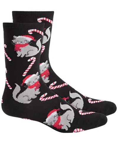 Holiday Lane Women's Holiday Crew Socks, Created For Macy's In Candy Cane Cats