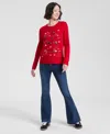 Holiday Lane Women's Kitten Sleigh Crewneck Sweater, Created For Macy's In Red