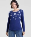 Holiday Lane Womens Falling Snowflake Long Sleeve Top Pxs 4x Macys Exclusive