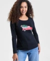 Holiday Lane Womens Kate Holiday Truck Long Sleeve Top S 4x Macys Exclusive In Black