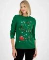 Holiday Lane Womens Kitten Sleigh Crewneck Sweater Pxs Xxl Created For Macys