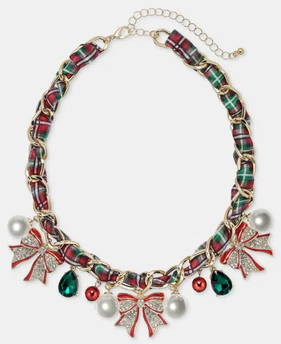 Holiday Lane Woven Ribbon Statement Charm Necklace, 16" + 3" Extender, Macy's Exclusive In Multi