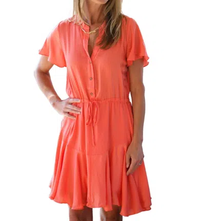 Holiday Tansy Tie Waist Shirt Dress In Light Tangerine In Orange