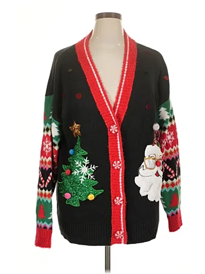 Pre-owned Holiday Time Cardigan Sweater In Black
