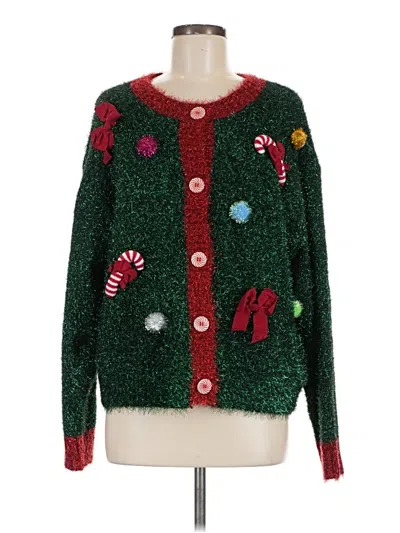 Pre-owned Holiday Time Cardigan Sweater In Green