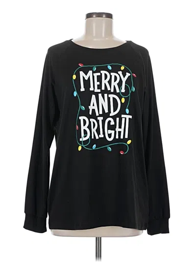 Pre-owned Holiday Time Long Sleeve Top Black Crew Neck Tops