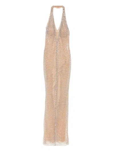 Holland & Holland Beaded V-neck Maxi Dress In Neutral
