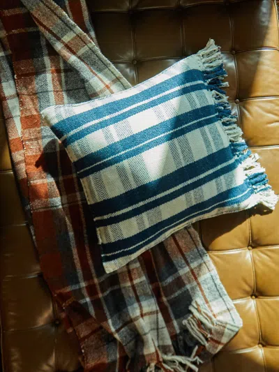 Hollie Ward Maggie Handwoven Shetland Wool Check Cushion  Abask Luxury Gift In Blue