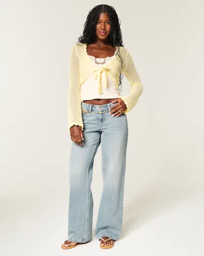 Hollister Adjustable Waist Low-rise Light Wash Baggy Jeans In Blue