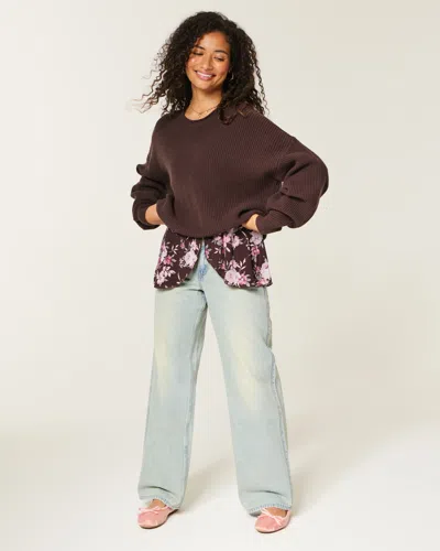 Hollister Adjustable Waist Low-rise Light Wash Baggy Jeans In Blue