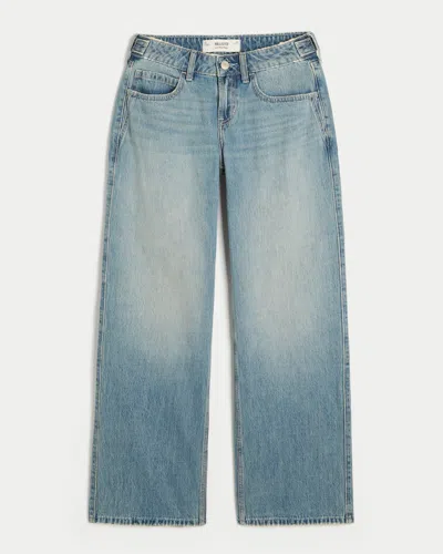 Hollister Adjustable Waist Low-rise Medium Wash Baggy Jeans In Blue