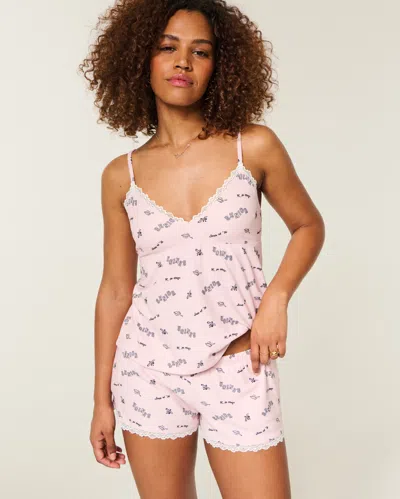 Hollister Always Cozy Class Of '26 Senior Lace Trim Sleep Shorts In Pink