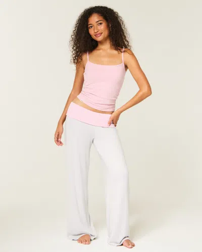 Hollister Always Cozy Foldover Waist Knit Wide-leg Pants In Gray