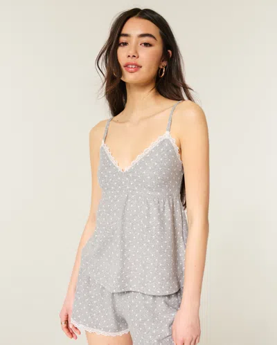 Hollister Always Cozy Lace Trim Babydoll Sleep Tank In Gray