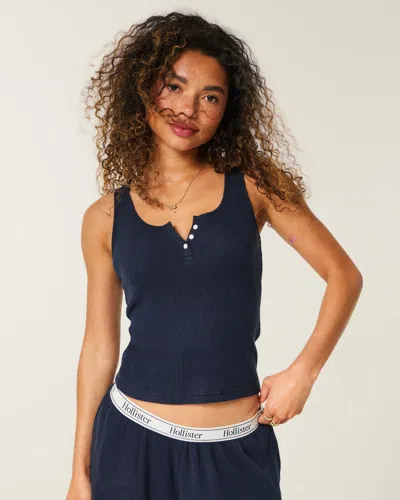 Hollister Always Cozy Rib Henley Tank In Blue