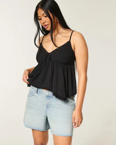 Hollister Andi Adjustable Low-rise Baggy Jean Shorts In Blue