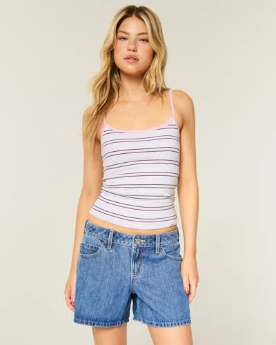 Hollister Andi Adjustable Low-rise Medium Wash Baggy Shorts In Blue