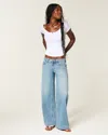 Hollister Andi Adjustable Ultra Low-rise Cherry Graphic Super Baggy Jeans In Medium Wash